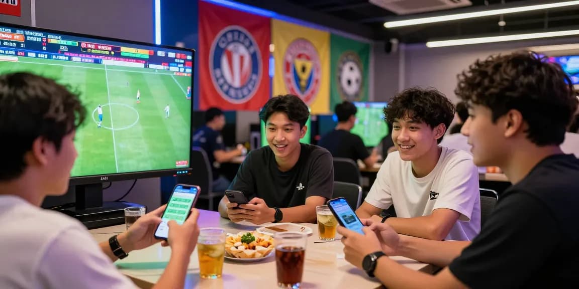 Suasana taruhan judi bola dengan teman-teman menonton pertandingan langsung