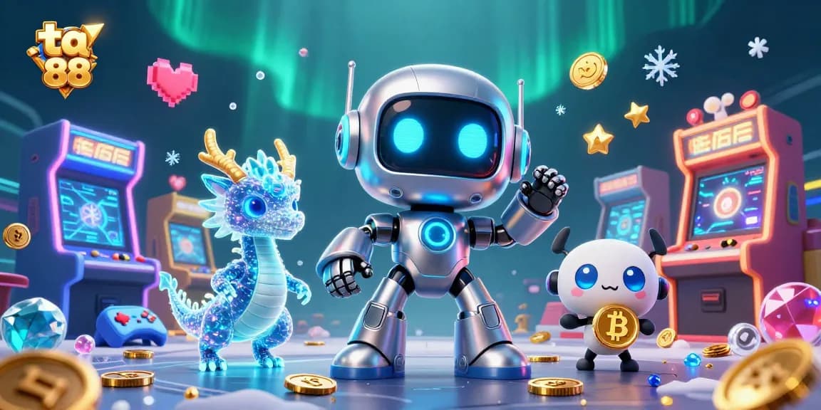 Engage with ta 88 amidst a vibrant 3D casino scene featuring neon characters and exciting game elements.