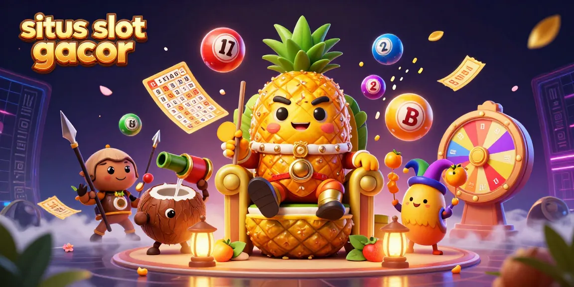 Situs slot gacor captures the vibrant energy of an online casino with lively characters and dynamic game elements.