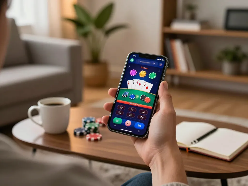 Link đăng ký Say88 displayed on a smartphone during an engaging online gaming session in a cozy living room
