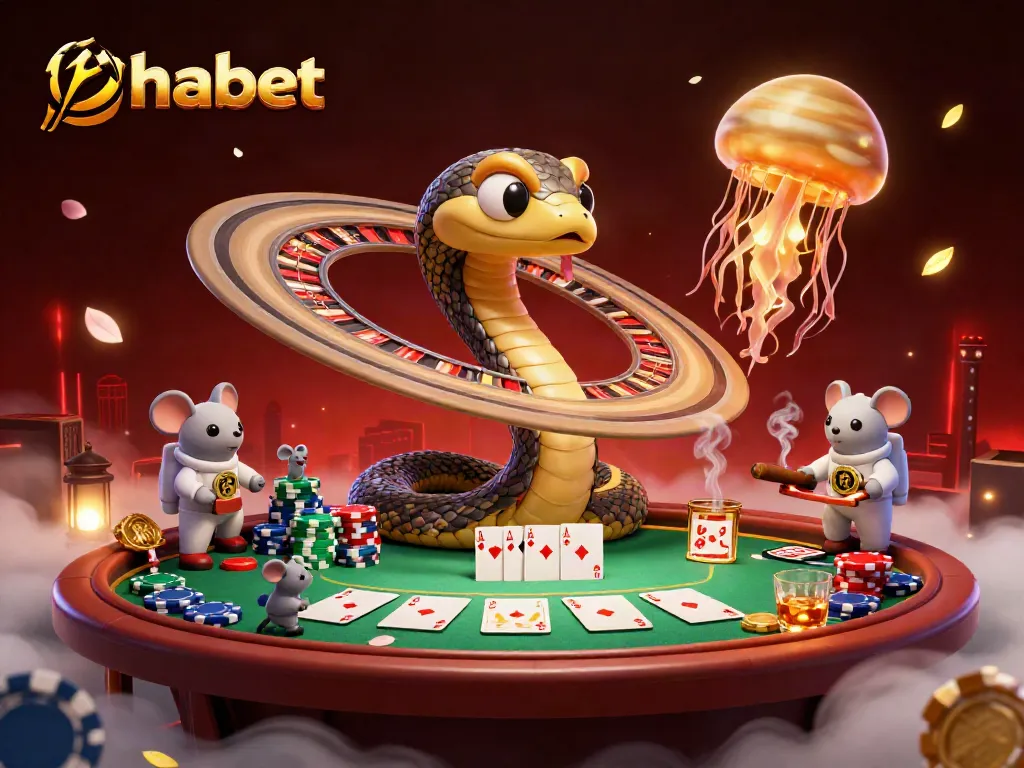 Experience the thrill of betting at Thabet with astronaut mice and cosmic dealers in this 3D casino scene.