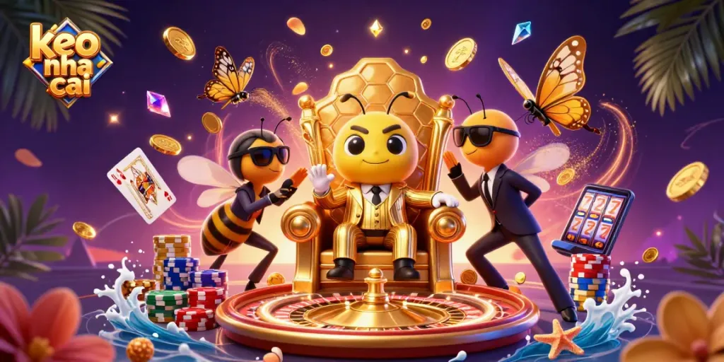 Engage with keo nha cai and experience thrilling gaming action amidst vibrant 3D characters and casino elements.