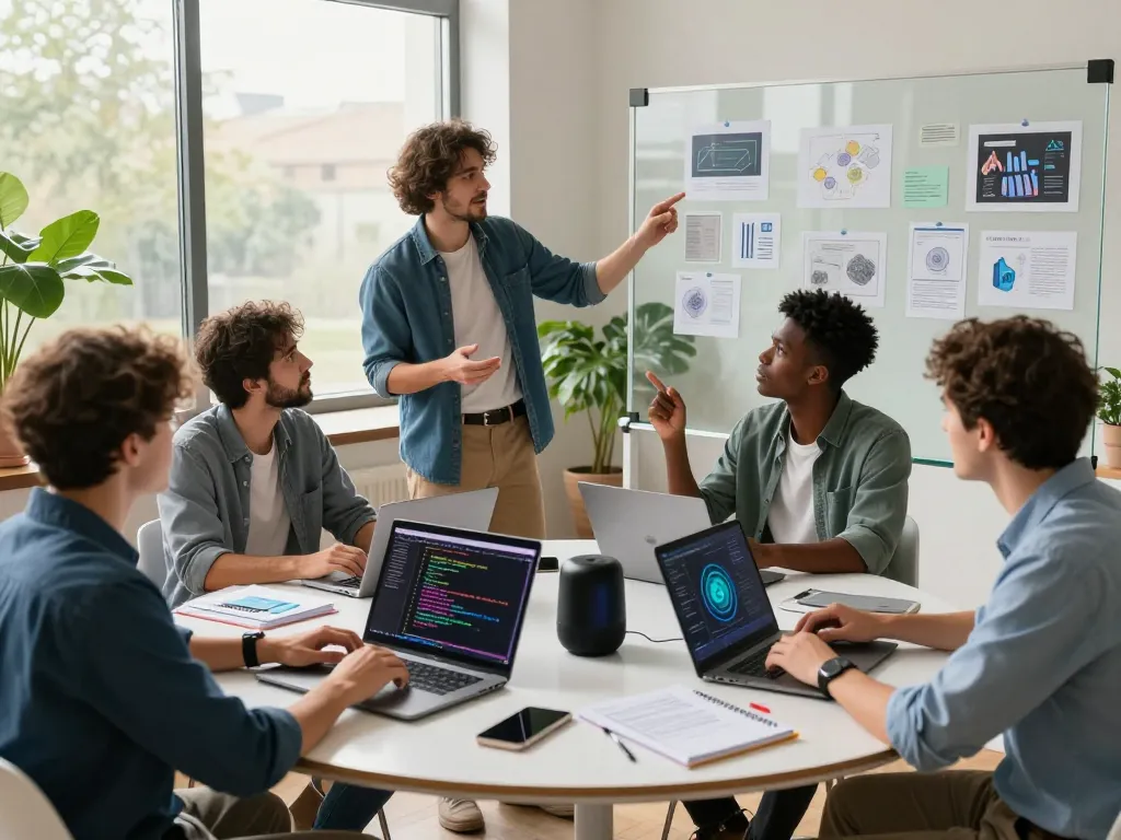 Diverse team brainstorming innovative ideas using juicy ai tools in a modern workspace.