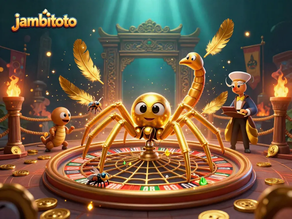 Experience thrilling bets with jambitoto as a golden spider spins a roulette web in an exciting casino scene.