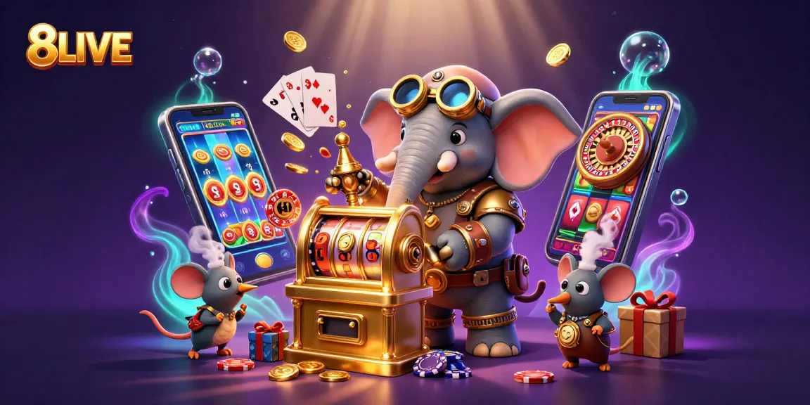 Spin and win with 8LIVE at this dynamic steampunk-themed casino scene.