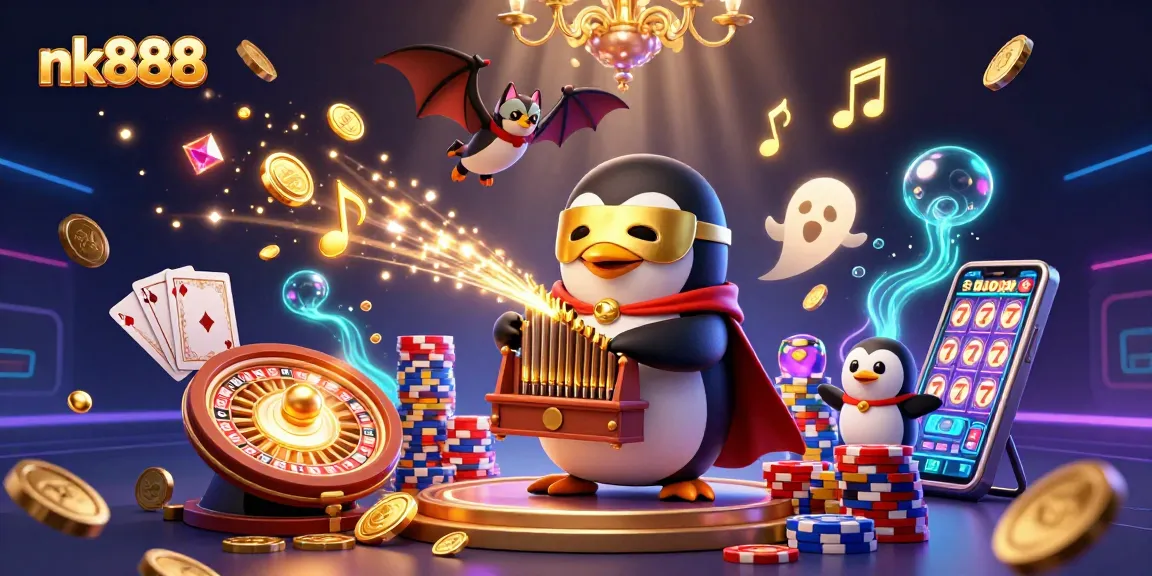 Engage with the vibrant excitement of nk888 as a phantom opera penguin plays an organ, showering golden coins.