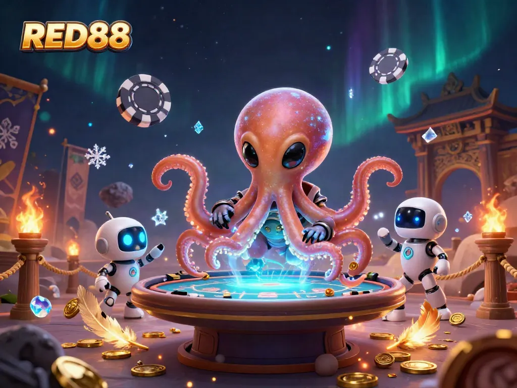 Engage with thrilling RED88 casino experiences featuring alien characters at a poker table.