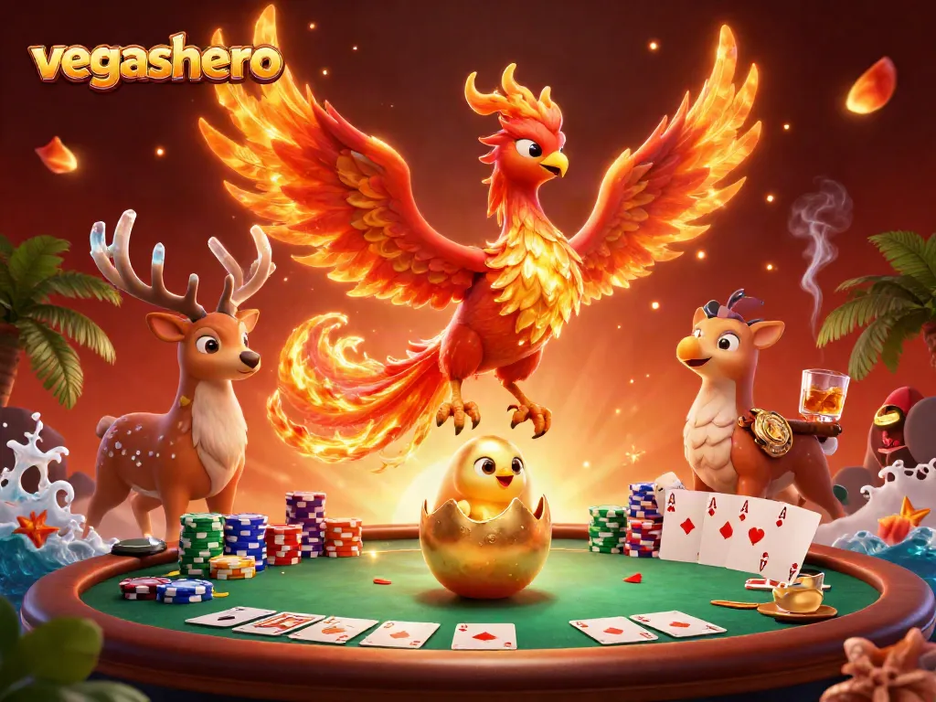 Experience the thrill of winning at VegasHero with vibrant themes, poker action, and dynamic illustrations.