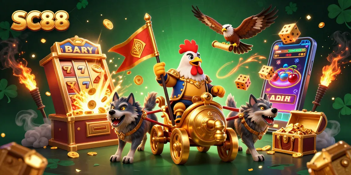 Win big with SC88 in an explosive slot jackpot featuring a rooster warlord and golden treasures.