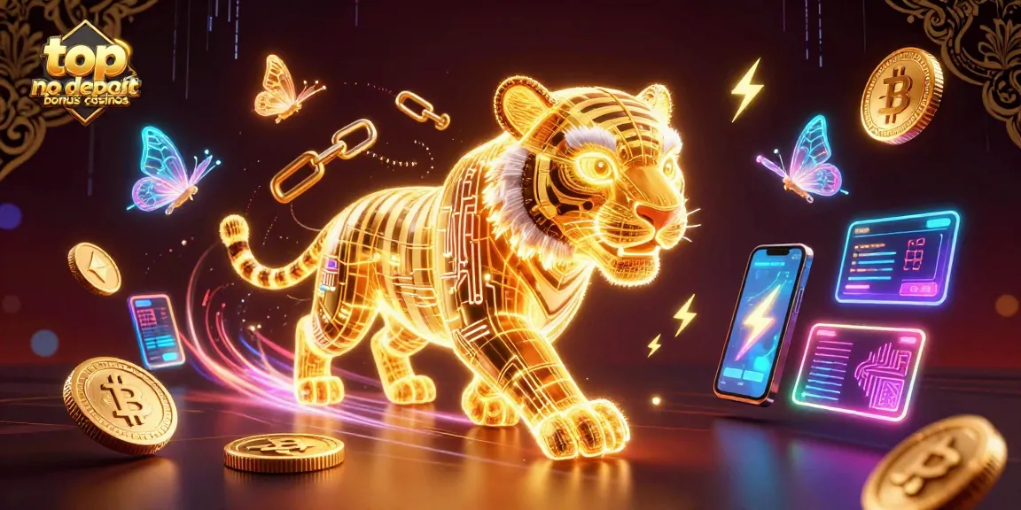 Engage with top no deposit bonus casinos through a vivid 3D scene featuring neon-lit characters and elements.