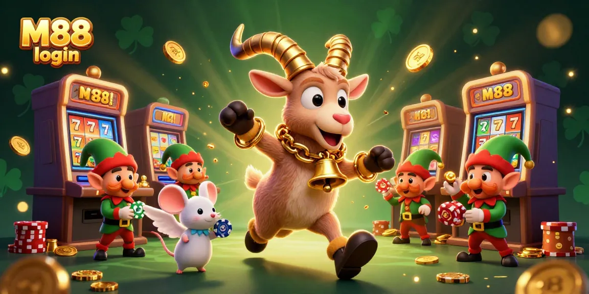Experience excitement with M88 login at our lively animated casino scene filled with jackpots, characters, and festive elements.