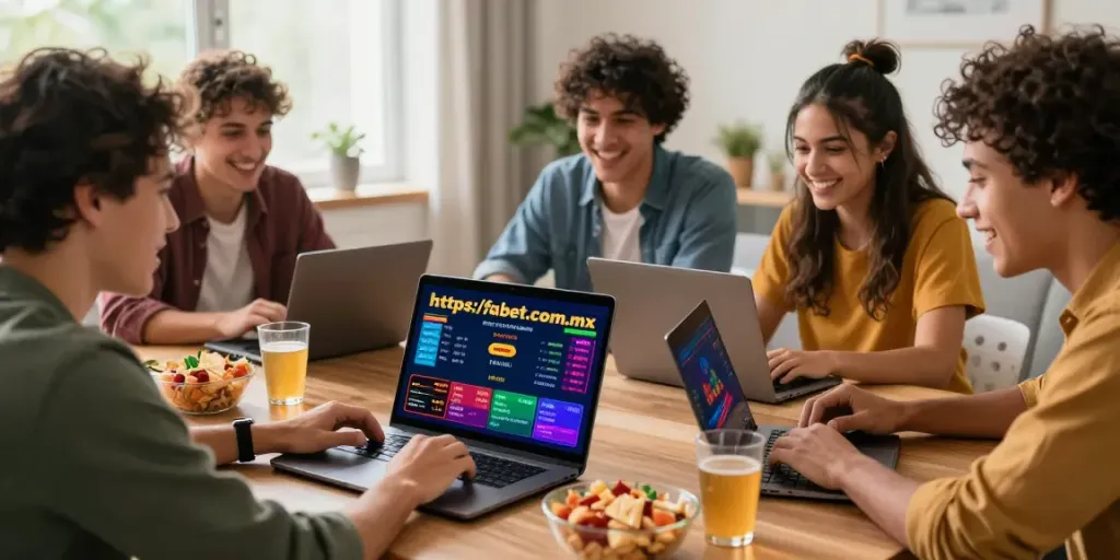 Friends excitedly placing bets on https://fabet.com.mx/ in a lively living room, showcasing a fun gambling atmosphere.