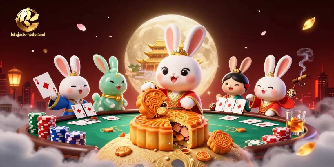 Join the fun at lolajack-nederland with vibrant poker action featuring a moon rabbit and casino elements.
