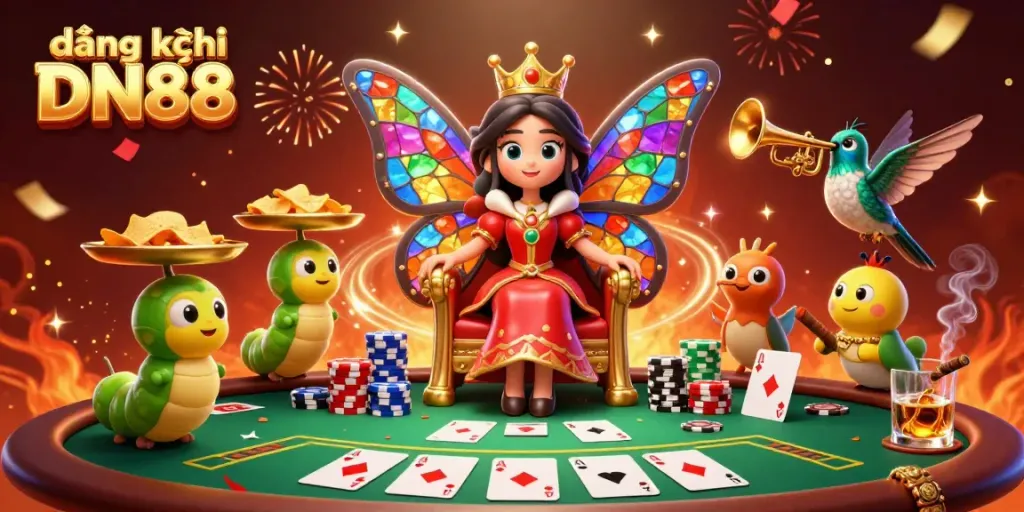 Engage in exciting gaming with đăng ký DN88 alongside vibrant 3D casino characters.
