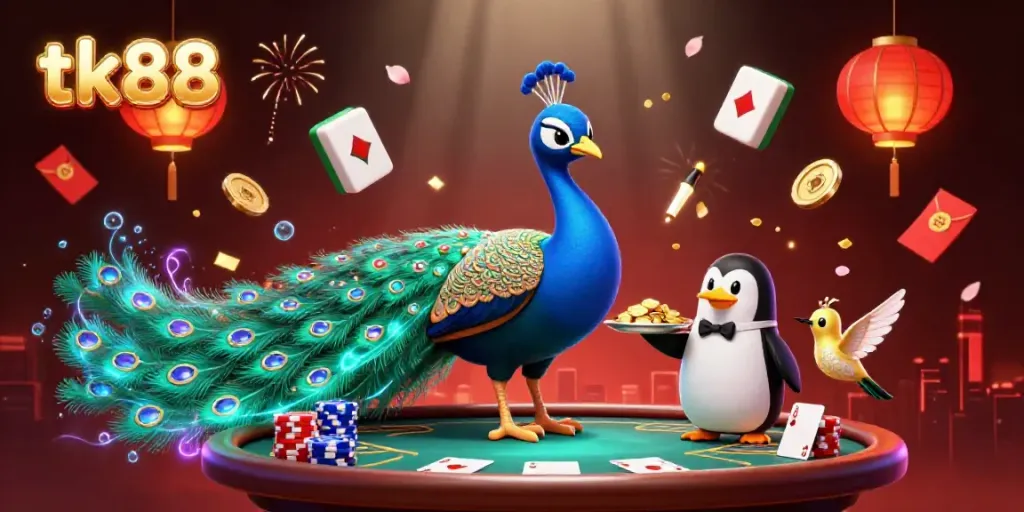 Experience the thrilling excitement of tk88 Casino with vibrant 3D characters and casino elements lighting up the scene.