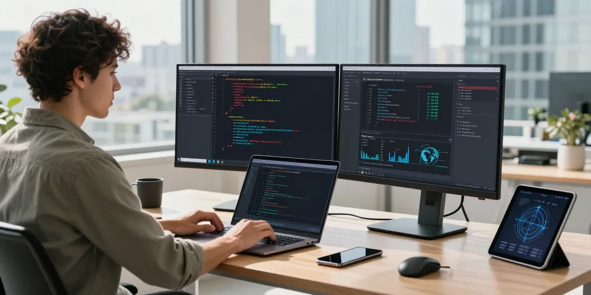 快连 software developer optimizing global network performance in a modern workspace