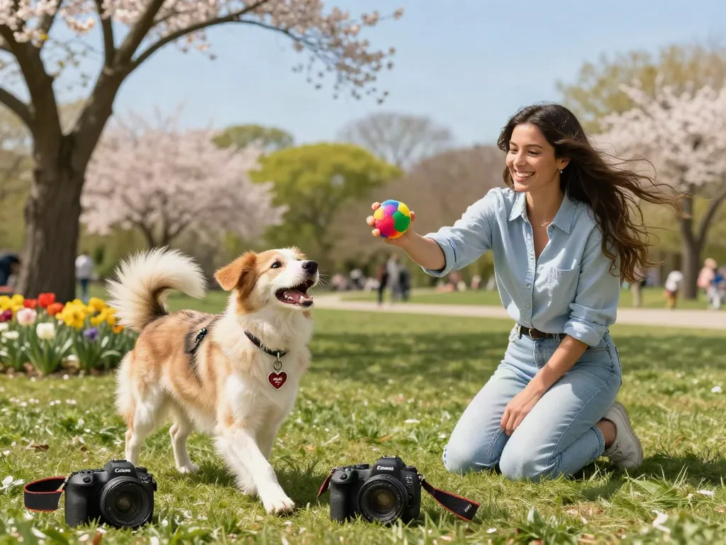 Een hond met een gepersonaliseerde hondenpenning laten graveren speelt in het park.