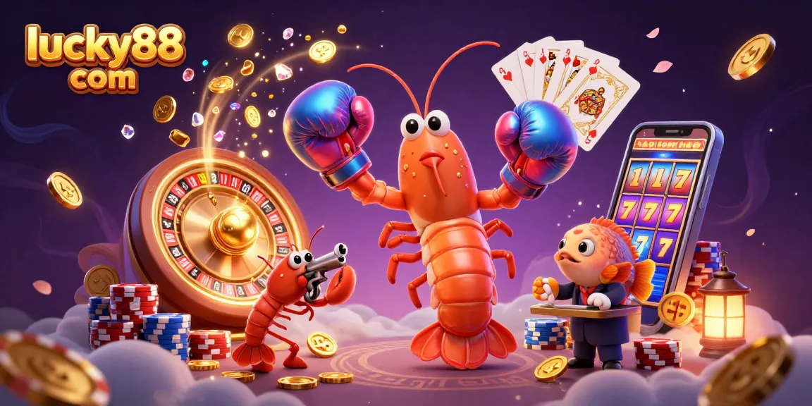 Experience big wins at lucky88 com with vibrant casino elements, featuring animated ocean creatures, coins, and gaming symbols.