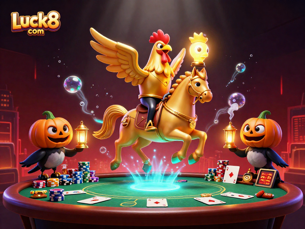 Experience Luck8 com with a thrilling poker scene featuring gold and vibrant casino elements in a dynamic illustration.