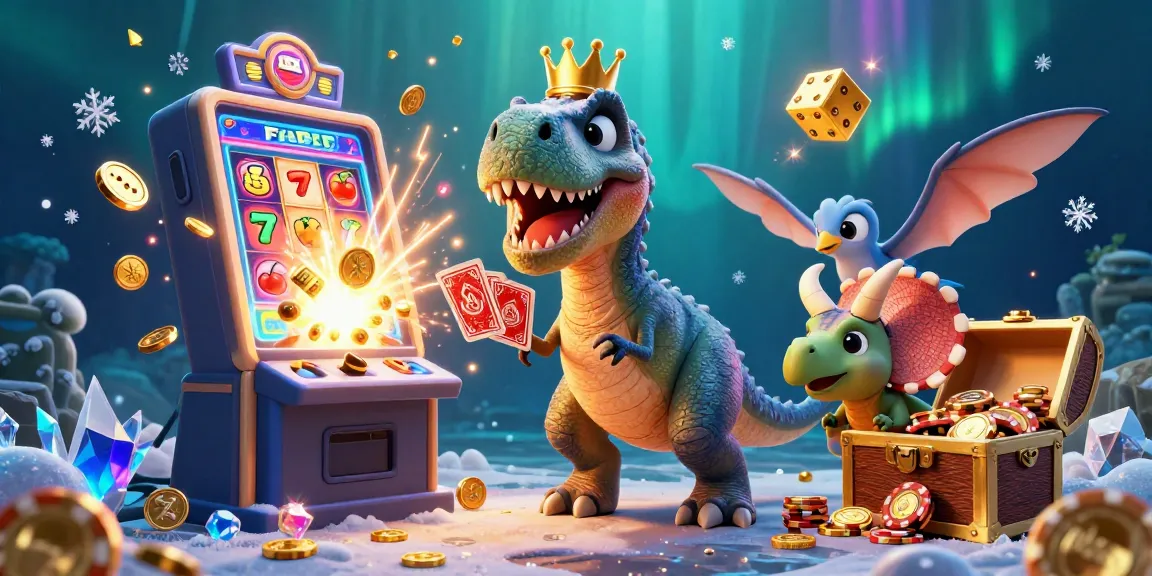 Engage with FABET's thrilling virtual casino as cartoon characters play cards and stack chips.