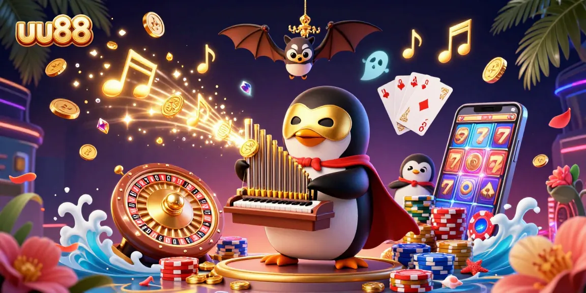 uu88 players experience the excitement with golden coins, roulette, and vibrant casino elements.