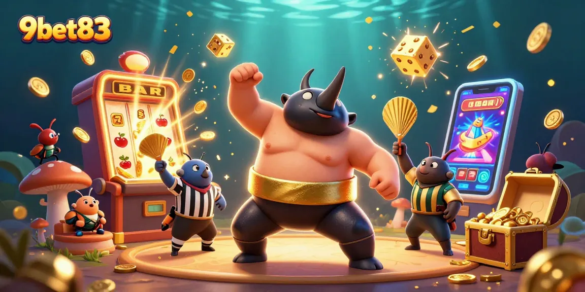 Engage with thrilling casino fun at 9bet83 featuring slot machines, gold coins, and 3D characters.