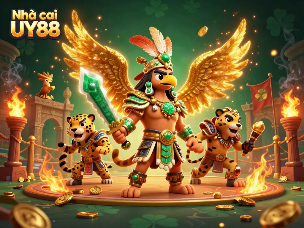 Participate in thrilling games at Nhà cái UY88 with Aztec warrior and gold coins.
