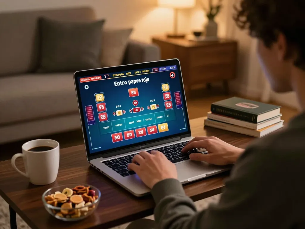 uk88 player engaging in live dealer game on laptop in cozy living room atmosphere