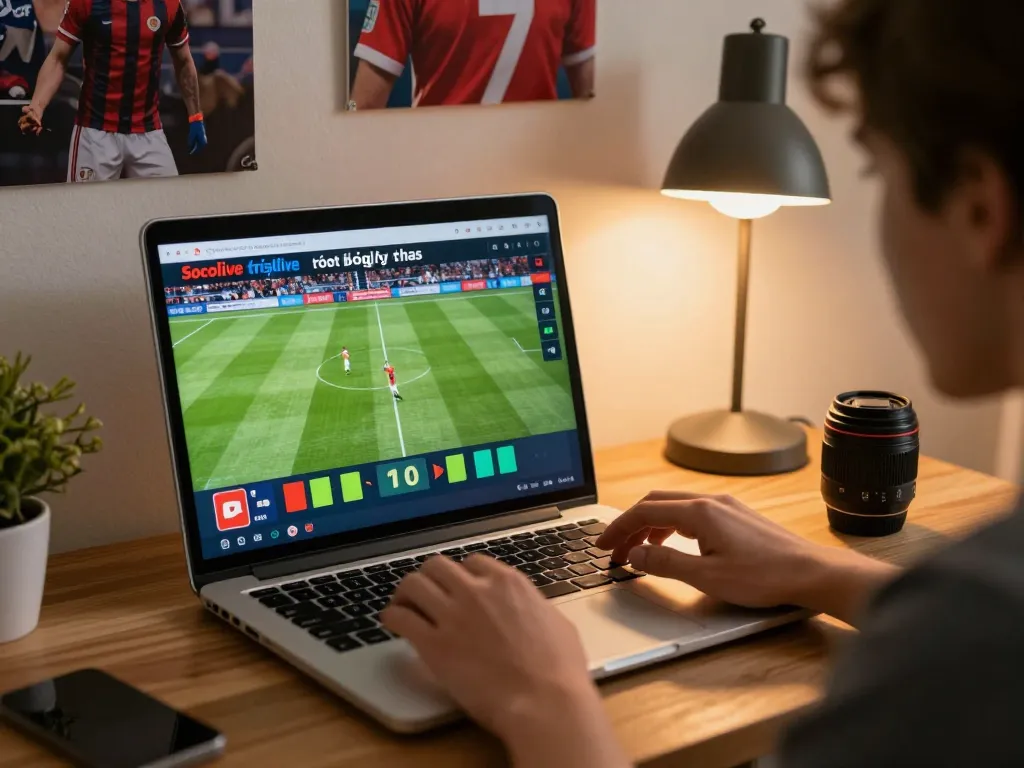 Socolive trực tiếp bóng đá displayed on laptop as a user places a strategic bet during an exciting match