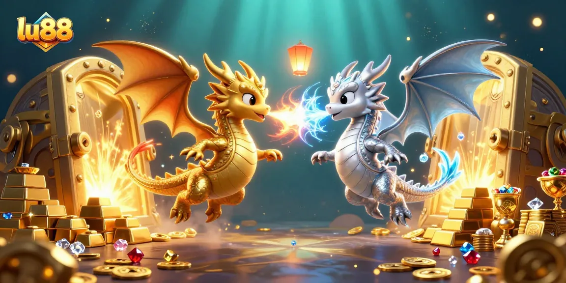 Experience the thrilling action of lu 88 with dragons and treasure in a dynamic casino scene.