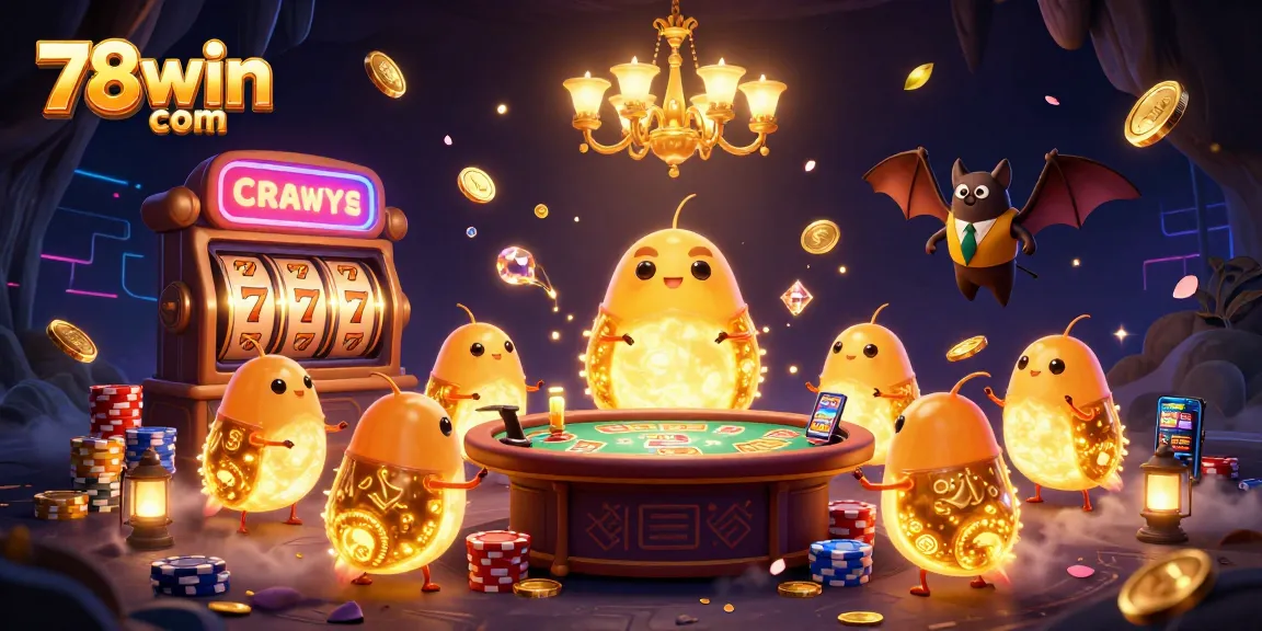 Experience the excitement of 78win com with animated glowworms illuminating a vibrant casino scene.