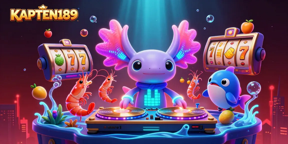 KAPTEN189 menghadirkan aksi seru dengan DJ axolotl neon dan karakter bawah laut di slot online.