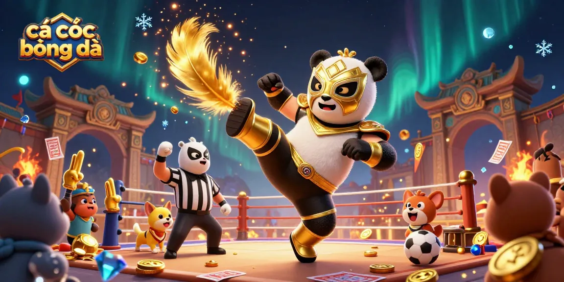 Cá cược bóng đá scene featuring a vibrant wrestling panda and cheering audience, emphasizing sports betting excitement.
