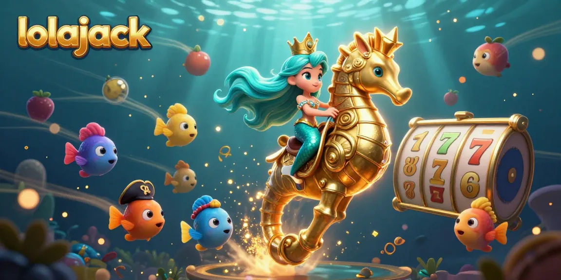 Experience winning with lolajack as the enchanting mermaid princess rides a seahorse, surrounded by vibrant slots and treasures.