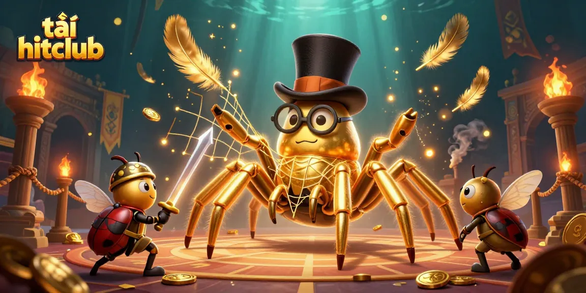 Experience the thrill with tải hitclub as a golden tarantula weaves a web of chance in a vibrant casino.