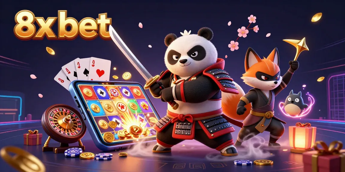 Engage in exciting gameplay with 8x bet featuring a lively 3D samurai panda and captivating casino elements.