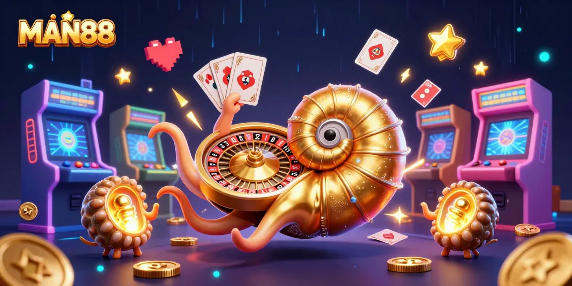 Experience thrilling gameplay action at MAN88 with a vibrant 3D casino scene full of excitement.