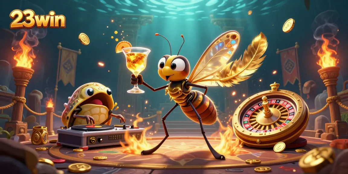 Experience the thrill of 23win with a vibrant casino illustration showcasing unique characters and elements.
