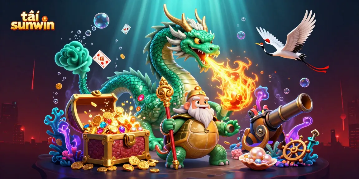 Engage with the thrilling world of tải sunwin, showcasing a dragon and sage amidst a dramatic casino scene.